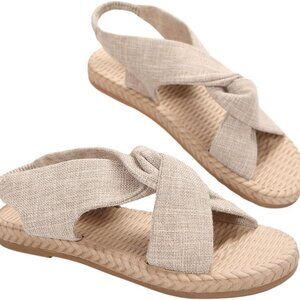Women's Open Toe Flat Sandals Linen Rubber Sole Summer Casual Shoes